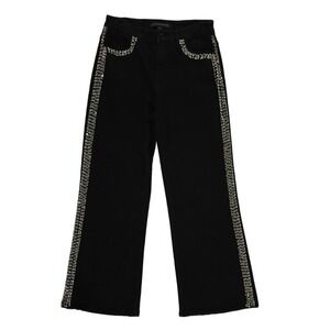Boston Proper Jeans Women's Size 10 Black Rhinestone Crystal Trim‎ Wide Leg Y2K